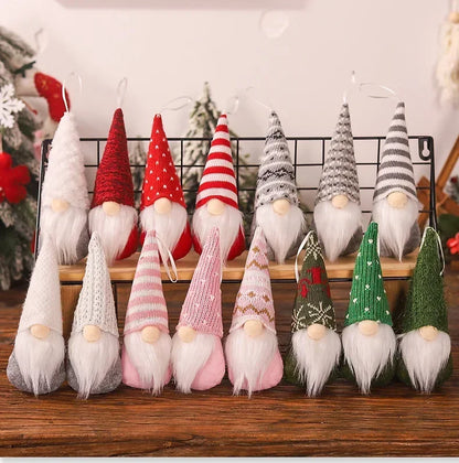 3pcs Christmas Gnomes Plush Santa Doll Knitted Fabric Xmas Tree Hanging Ornaments Gonk Dwarf Elf Decoration Gifts New Year