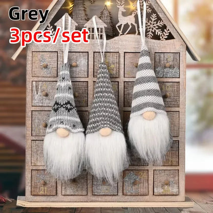 3pcs Christmas Gnomes Plush Santa Doll Knitted Fabric Xmas Tree Hanging Ornaments Gonk Dwarf Elf Decoration Gifts New Year