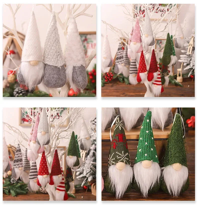 3pcs Christmas Gnomes Plush Santa Doll Knitted Fabric Xmas Tree Hanging Ornaments Gonk Dwarf Elf Decoration Gifts New Year