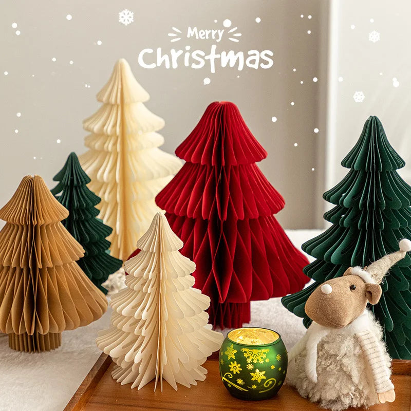 Christmas New Year Decorations Paper Honeycomb Ball Folding Christmas Tree 3D Ornament Home Wedding Decoration Desktop Ornament
