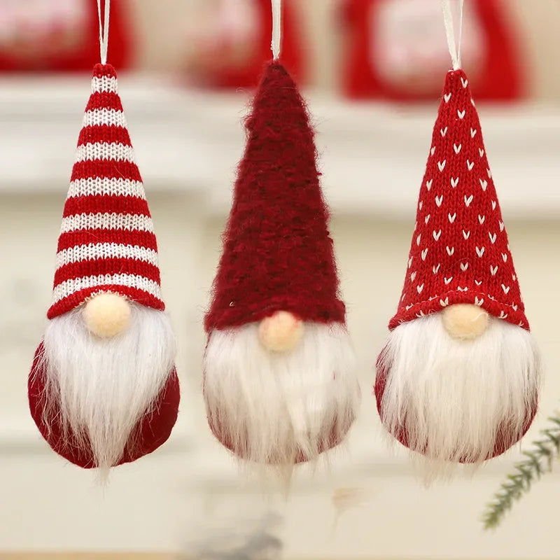 3pcs Christmas Gnomes Plush Santa Doll Knitted Fabric Xmas Tree Hanging Ornaments Gonk Dwarf Elf Decoration Gifts New Year