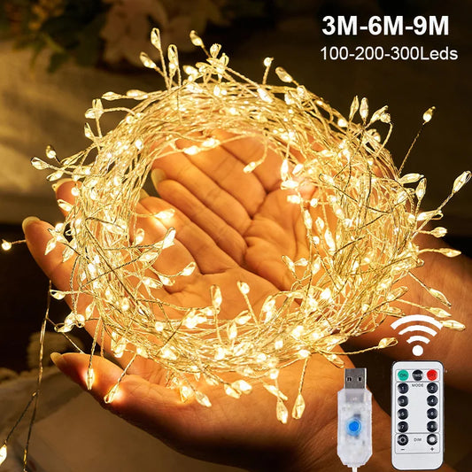 3/6/9M USB Power LED Firecracker String Lights Remote Control Garland Fairy Lights for Wedding Party Garden Christmas Decoration