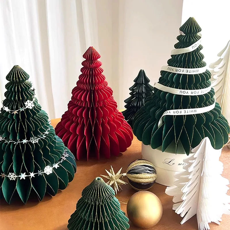 Christmas New Year Decorations Paper Honeycomb Ball Folding Christmas Tree 3D Ornament Home Wedding Decoration Desktop Ornament