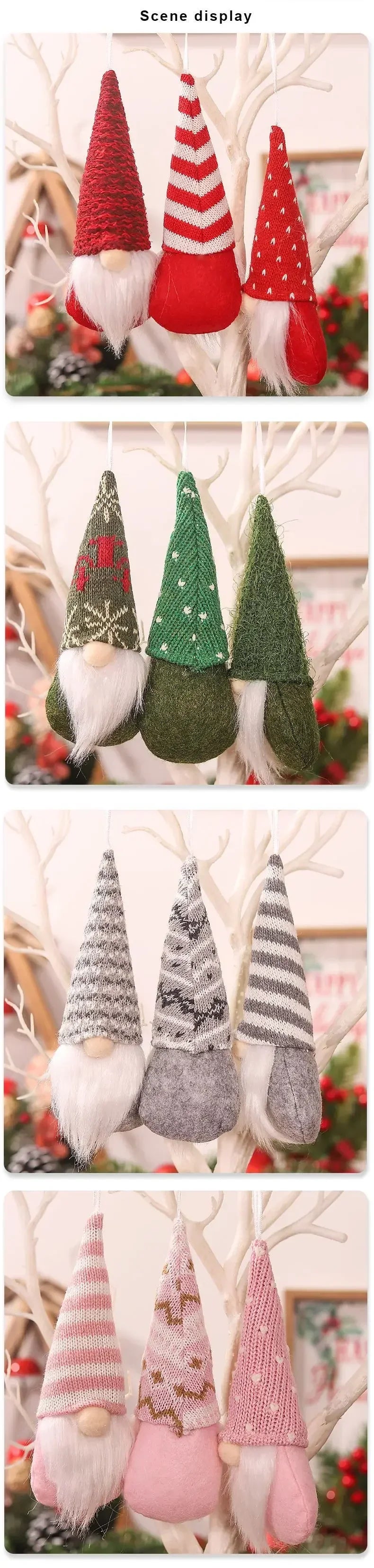 3pcs Christmas Gnomes Plush Santa Doll Knitted Fabric Xmas Tree Hanging Ornaments Gonk Dwarf Elf Decoration Gifts New Year