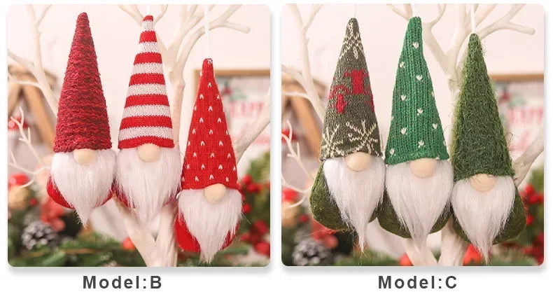 3pcs Christmas Gnomes Plush Santa Doll Knitted Fabric Xmas Tree Hanging Ornaments Gonk Dwarf Elf Decoration Gifts New Year