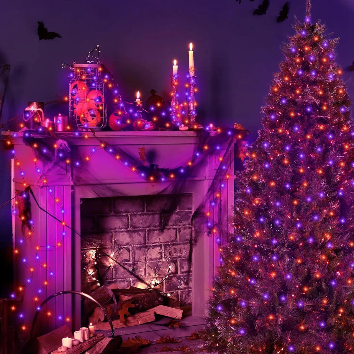 5M-20M LED Purple Orange String Light Outdoor Battery Powered Halloween Fairy Lights For Christmas Party Garden Halloween Decor