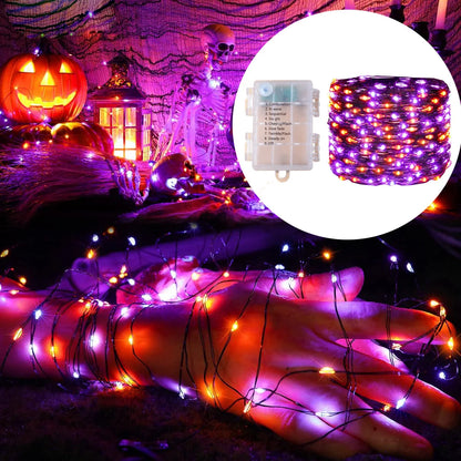 5M-20M LED Purple Orange String Light Outdoor Battery Powered Halloween Fairy Lights For Christmas Party Garden Halloween Decor