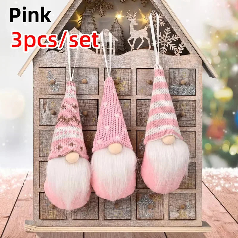 3pcs Christmas Gnomes Plush Santa Doll Knitted Fabric Xmas Tree Hanging Ornaments Gonk Dwarf Elf Decoration Gifts New Year