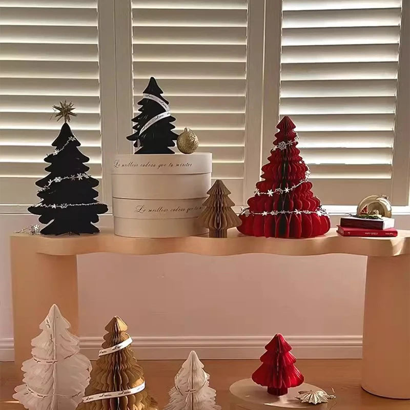 Christmas New Year Decorations Paper Honeycomb Ball Folding Christmas Tree 3D Ornament Home Wedding Decoration Desktop Ornament